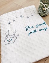Personalized white baby blanket , stars and moon embroidered