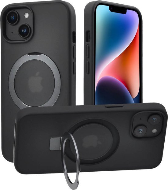 Hoesje geschikt voor iPhone 14 Plus Hoes Zwart - Geschikt voor MagSafe - Telefoonstandaard - Popsockets style Kickstand edition