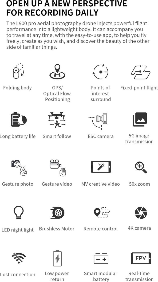 LUXWALLET LIBRA² Drone – GPS WiFi 5GHz – 4K Camera met EIS – <250g (214g) – 1200m Bereik – 30km/u – Incl. 2 Accu’s – Grijs thumbnail 3