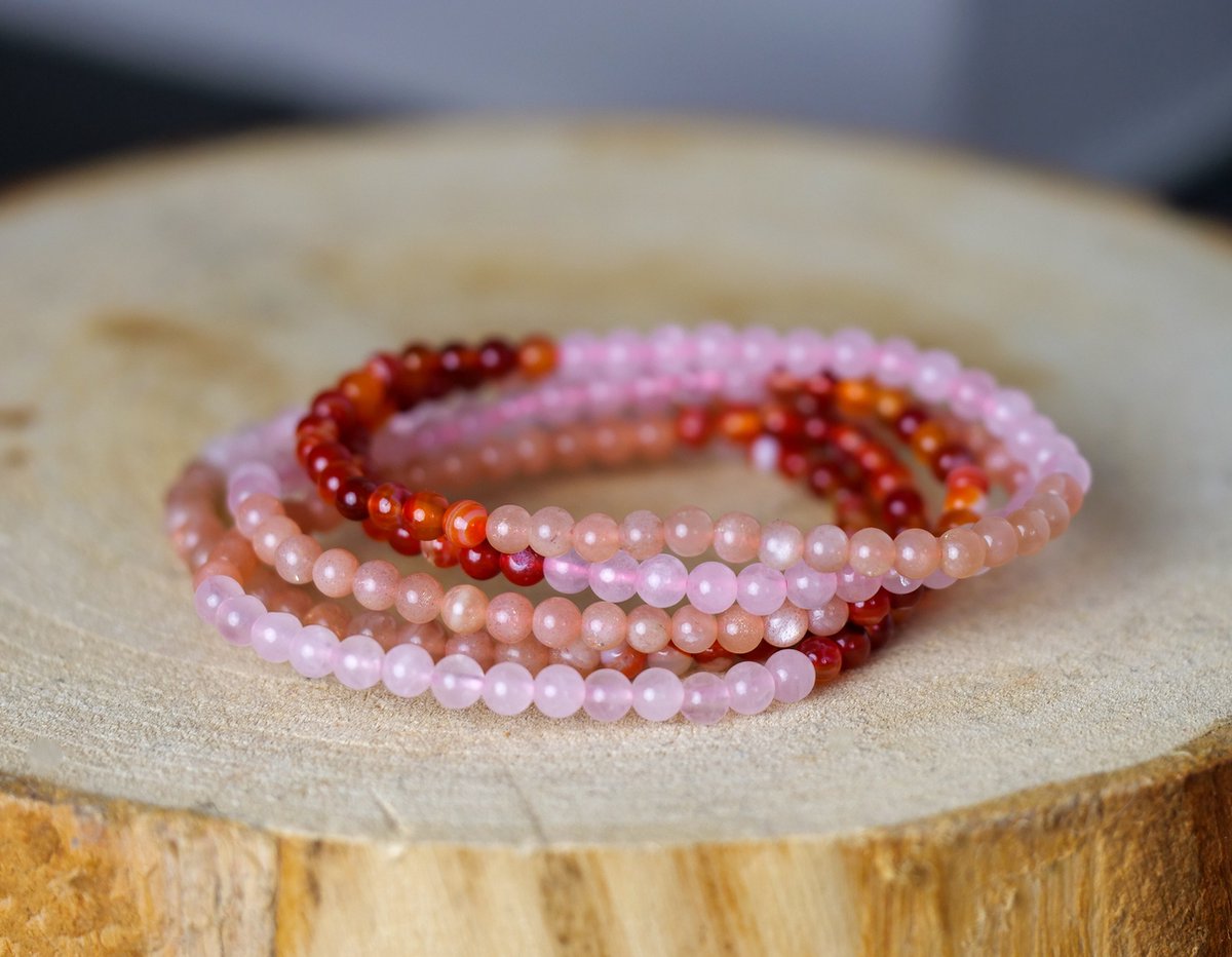 Zwangerschaps - Vruchtbaarheids Combinatie Armband, 4mm, Maansteen, Rozenkwarts, Carneool, edelstenen - Perfect cadeau voor vrouwen- Inclusief uitleg - Spiritueel - Moonstone, Carnelian, Rosequartz - 100% NATUURLIJK