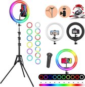 Ringlamp Luminex Pro | RGB LED | 8 Verschillende Kleuren | Cadeau | Make-up light | 26cm | ringlamp 36 cm | statief 2.1 m | Voor vloggers, influencers, instagram posts, tiktok | bluetooth afstandbediening |