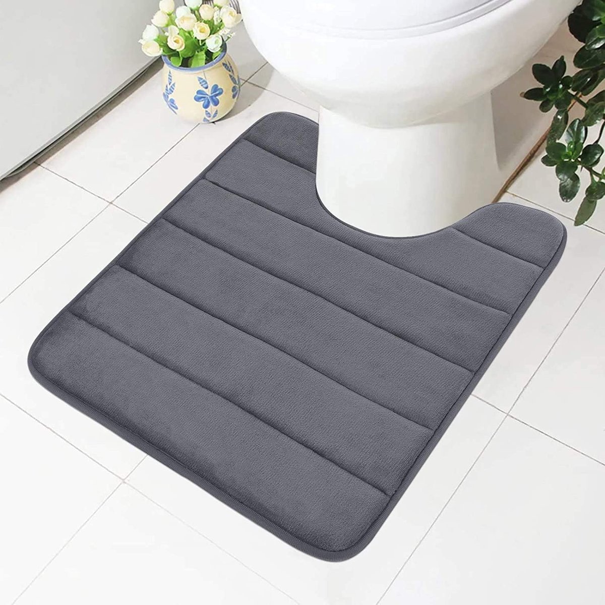 Traagschuim antislip zachte mat toilet met uitsparing 50 x 60 cm, absorberende badmat, staande wc, wasbare badmat voor toilet, donkergrijs