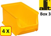 4 x Magazijnbak - grijpbak - stapelbak Allit - ProfiPlus Box 3 - 2,4 L - PP - geel
