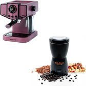 Eco-de Espressomachine met koffiegrinder - Espresso apparaat met koffiemolen - Bonenmaler - Piston - Koffiezetapparaat - Melkopschuimer - Lila - Paars