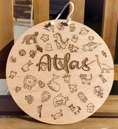 Schattige Dieren Doodles met Naam | Houten Babykamer Decoratie | Gepersonaliseerd | Met touw van zacht katoen | Perfect als Babyshower en verjaardag cadeau | Premium Bio Hout