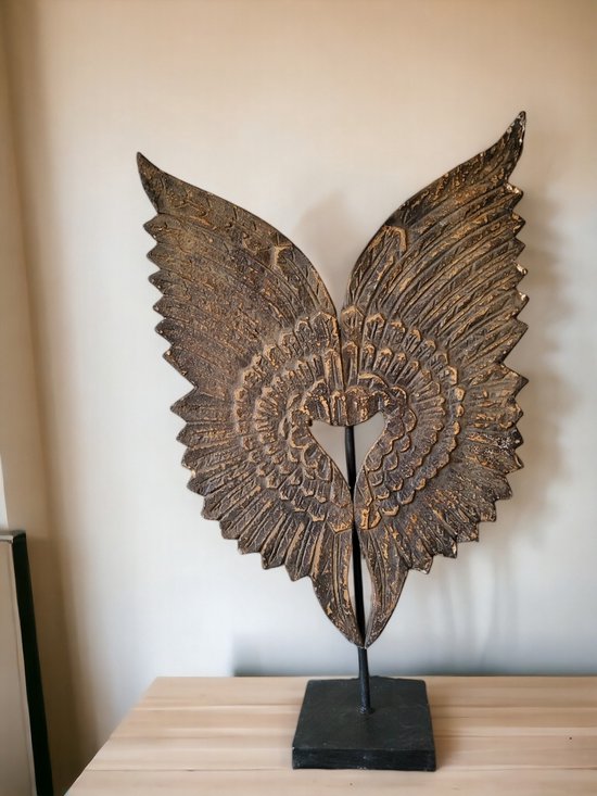 Sculptuur Houten Vleugels op Voet 70 cm Decoratie Oosters Handgemaakt