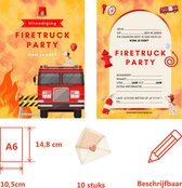 Uitnodiging brandweer kinderfeestje - Birthday Bash - 10 Luxe uitnodigingen + enveloppen - Uitnodiging kinderfeestje jongen - Parelmoer luxe - Firetruck kinderfeestje