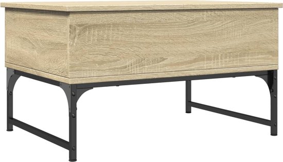 vidaXL - Salontafel - 70x50x40 - cm - bewerkt - hout - en - metaal - sonoma - eikenkleur