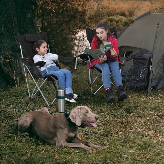 Opklapbare Campingstoelen - Heavy deuty tuinstoelen - met armleuningen, hoofdsteun en bekerhouders, metalen frame, belastbaar tot 150 kg, donkerblauw van Lumaland — afbeelding 4