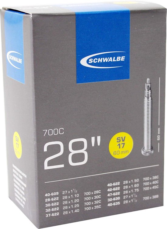 Schwalbe doos voor 28 inch fietsband, SV 17, 60mm ventiel.