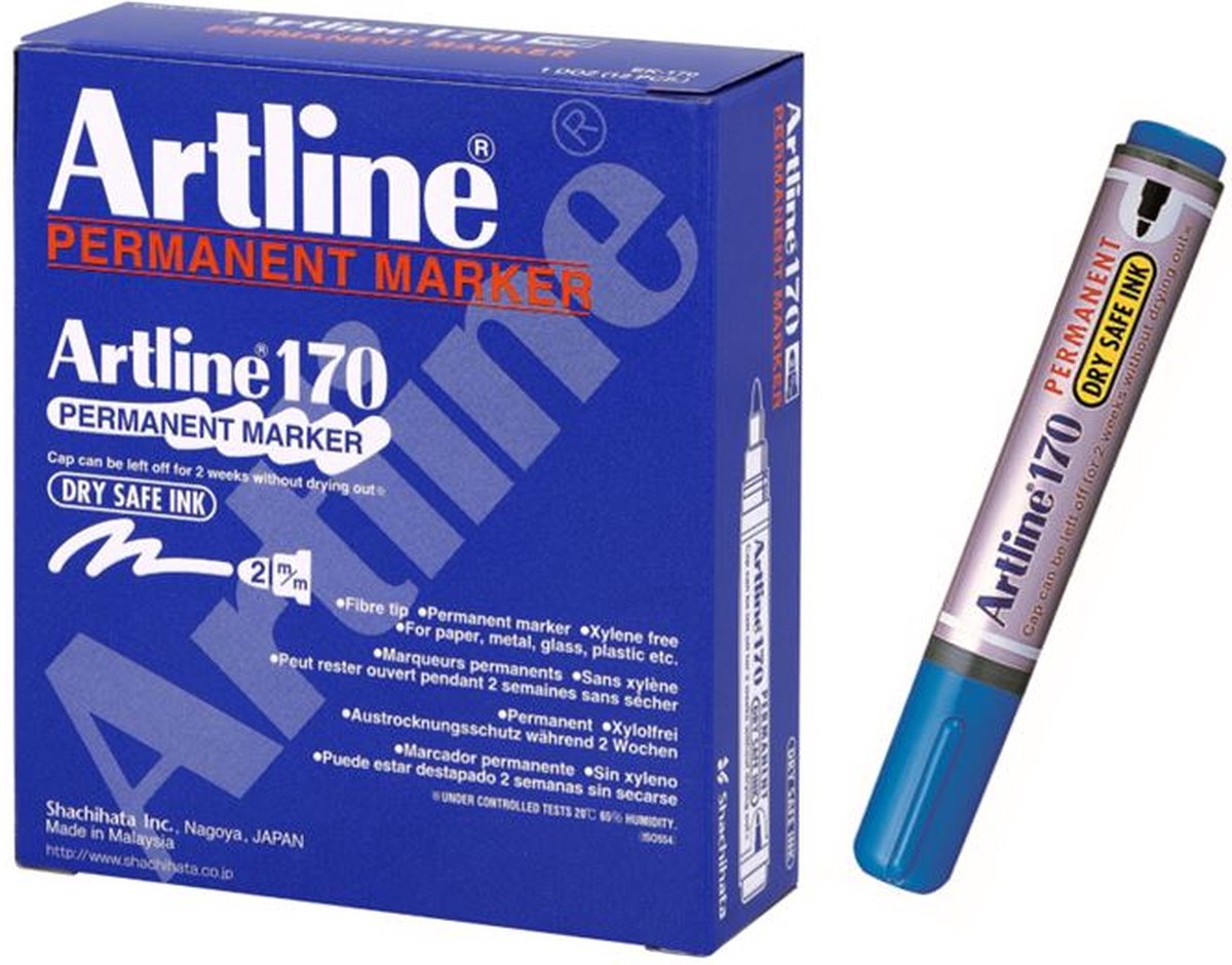 ARTLINE Drysafe 170 - Permanent Marker - Doos van 12 stuks - 2,0mm Lijndikte - Blauw