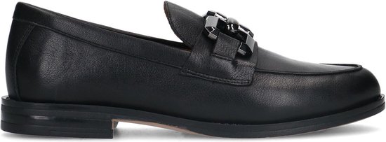 Manfield - Dames - Zwarte leren loafers met vierkanten chain - Maat 41