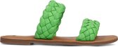 Manfield - Dames - Groene leren slippers met gevlochten bandjes - Maat 37