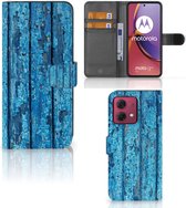 Magnet Case Geschikt voor Motorola Moto G84 Telefoonhoesje Wood Blue