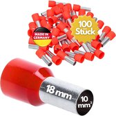100 pièces Kalitec AE1018RT embouts isolés 10,0 mm² 18 mm de long rouge I Fabriqué en Allemagne I Qualité industrielle