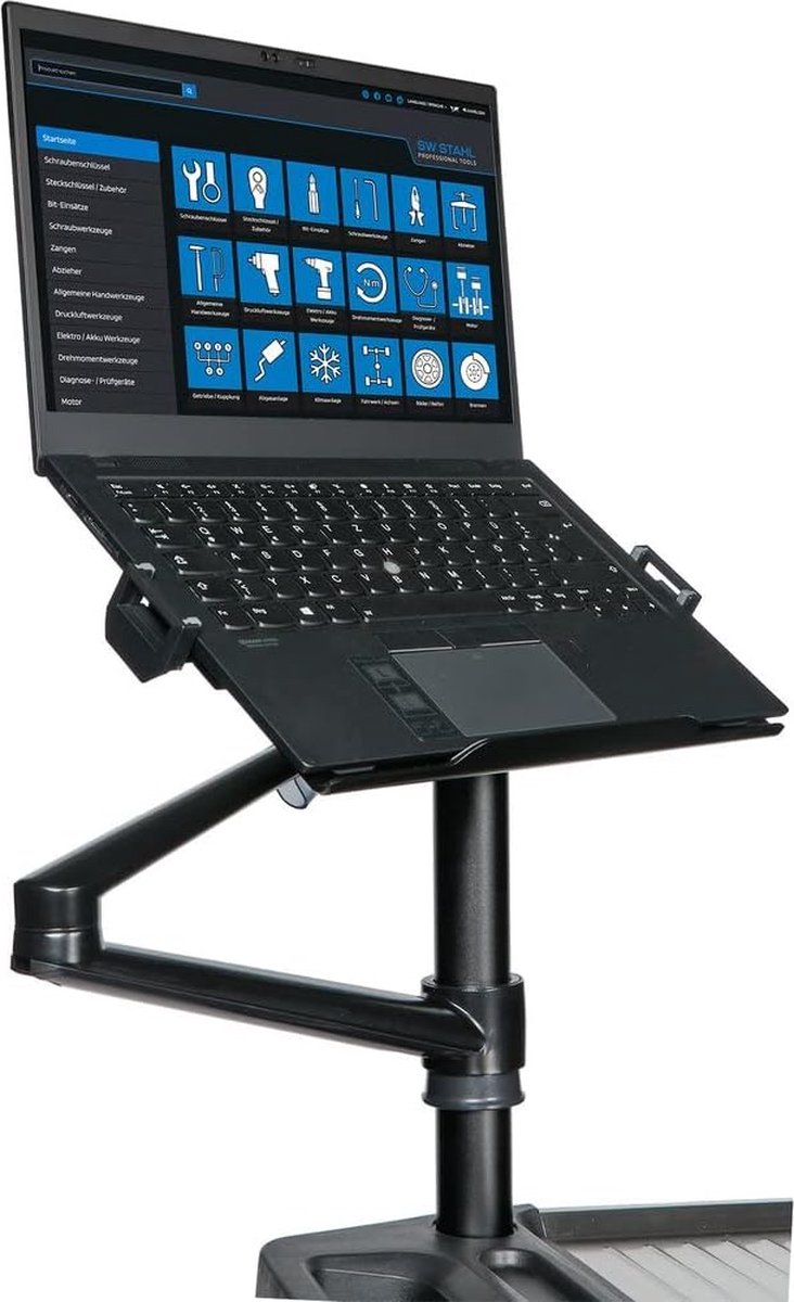 SW-Stahl 07124L Laptophouder voor werkplaatswagen I Tabletstandaard verstelbaar I Laptopstandaard in hoogte verstelbaar I Houder voor laptop I Laptopstandaard I Laptoptafel I Laptopstandaard zwart