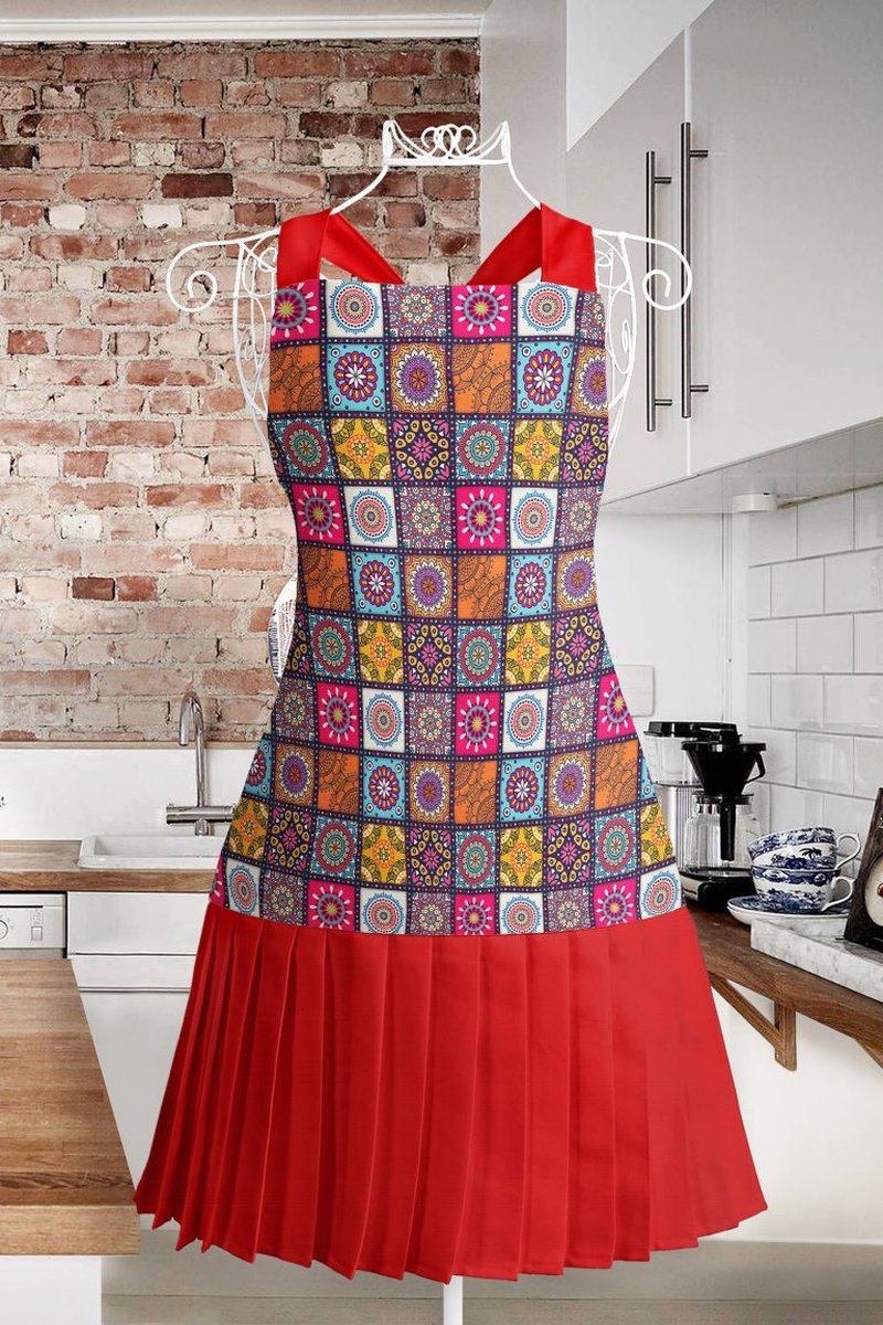 Keukenschort - Kleurrijke mandala - 75x60 cm - Schort voor vrouwen - Cadeau voor haar