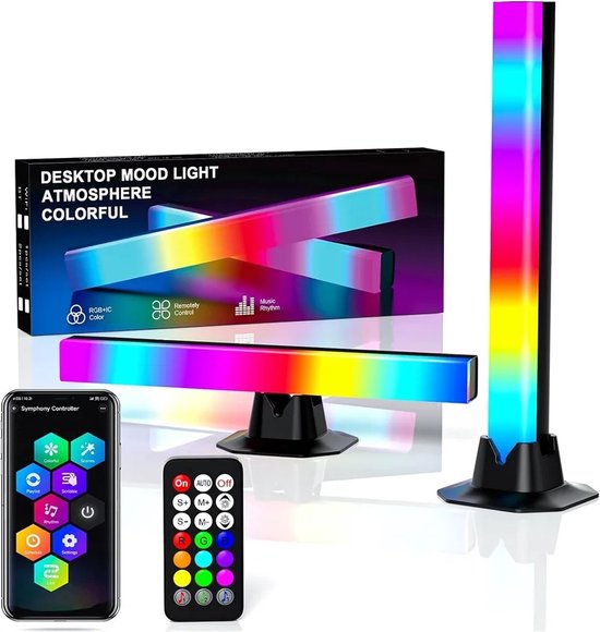 2 Stuks - Smart LED Light Bars - Mobile App Control - Kleurrijke, Geavanceerde Sfeerverlichting - Synchroniseert met Muziek - RGBIC Technologie - Bluetooth Connectiviteit - Energiezuinig - Ideaal voor Entertainment en Gaming Ruimtes - 32cm Lang