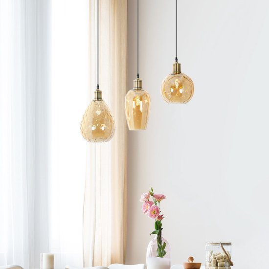 Hanglamp amber glas met bolling detail - Vanessa