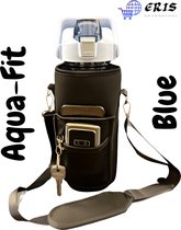 Aqua-Fit, bouteille d'eau BLEUE, étui de transport NOIR avec téléphone portable et porte-clés | Bouteille de 2 L | Bouteille de sport | Gallon | Bouteille d'eau