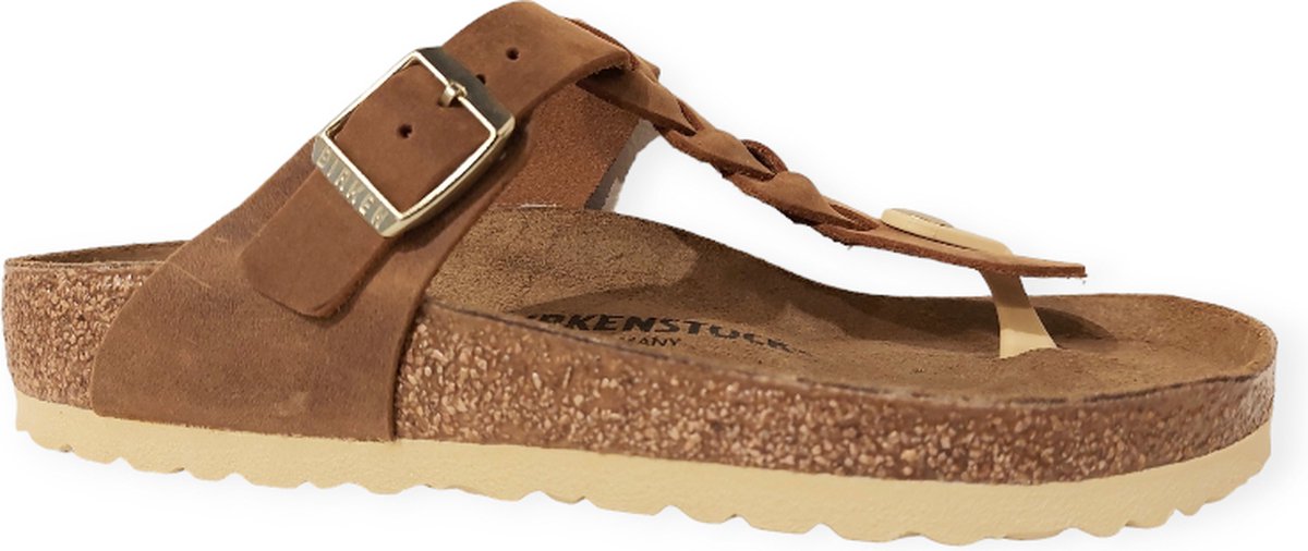 Birkenstock Gizeh Braided Oiled Leather Cognac Regular Bruin