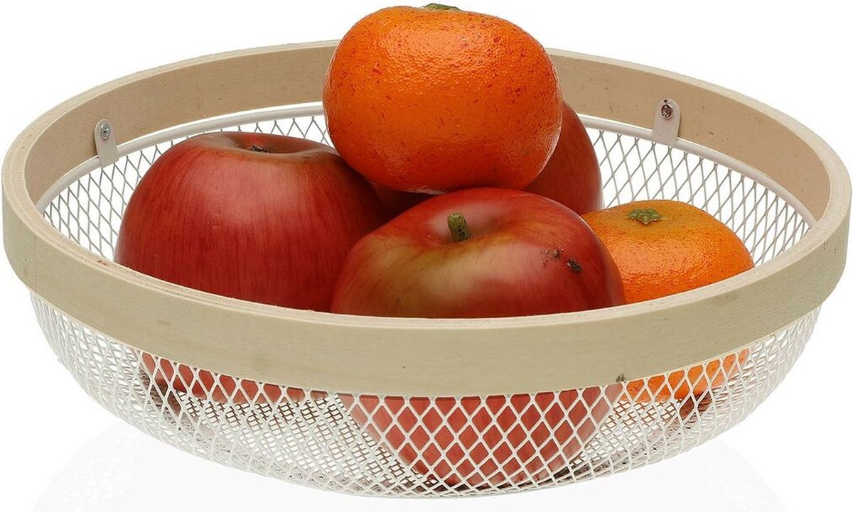 Fruit Bowl Versa White Metal Wood (25 x 7 x 25 cm)