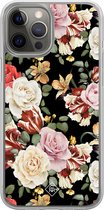 Casimoda® hoesje - Geschikt voor iPhone 12 Pro - Bloemen flowerpower - 2-in-1 case - Schokbestendig - Bloemen - Verhoogde randen - Multi, Transparant