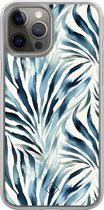 Casimoda® hoesje - Geschikt voor iPhone 12 Pro - Japandi Waves - 2-in-1 case - Schokbestendig - Water - Verhoogde randen - Blauw, Transparant