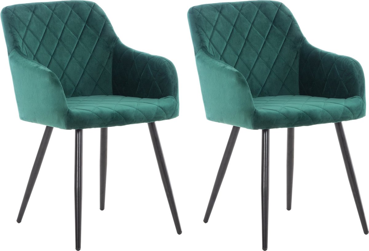 CLP Shila Set van 2 eetkamerstoelen - groen Fluweel