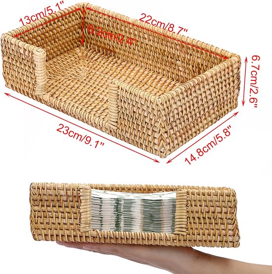 DECRAFTS rotan badkamer wastafelschaaltjes toilettankmanden lange smalle handdoek opbergmand voor opslag, decoratief (Honey Brown 41,4 x 15,5 x 5,1 cm