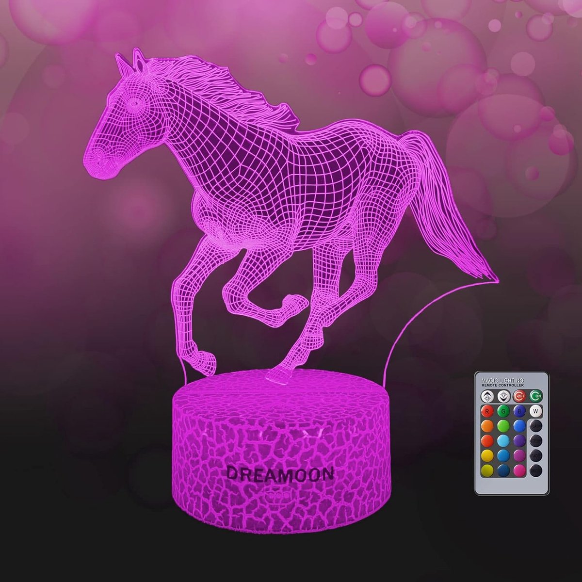 3D Paardenillusie Nachtlampje - Met Afstandsbediening en Verstelbare Kleuren - Perfect als Geschenk voor Paardenliefhebbers - Sfeervolle Verlichting voor Thuis of Kantoor