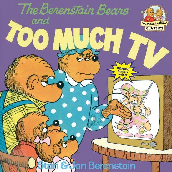 De Berenstain Bears en Te Veel TV, met stickers binnenin.