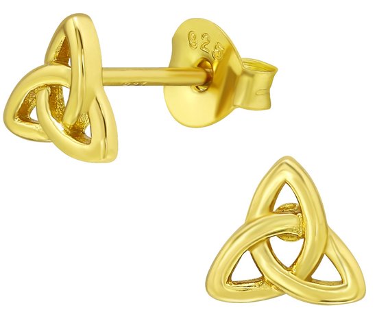 Joy|S - Zilveren Keltische driehoek oorbellen - 6.5 mm - oorknoppen - 14k goudplating