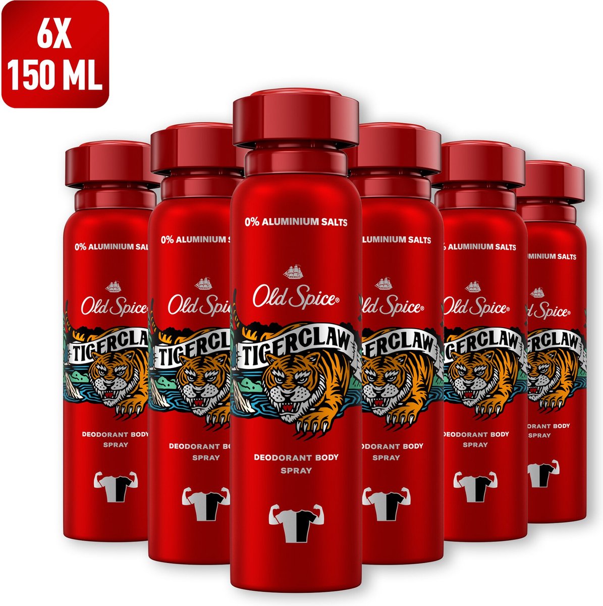 Goedkoopste Old Spice Tigerclaw - Deodorant - Body Spray - 6 x 150ml - 0 Aluminiumzouten - Voor Zelfverzekerde Charismatische Mannen