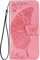 Étui adapté pour Samsung Galaxy A25 - Bookcase - Porte carte - Portefeuille - Motif papillon - Simili cuir - Rose