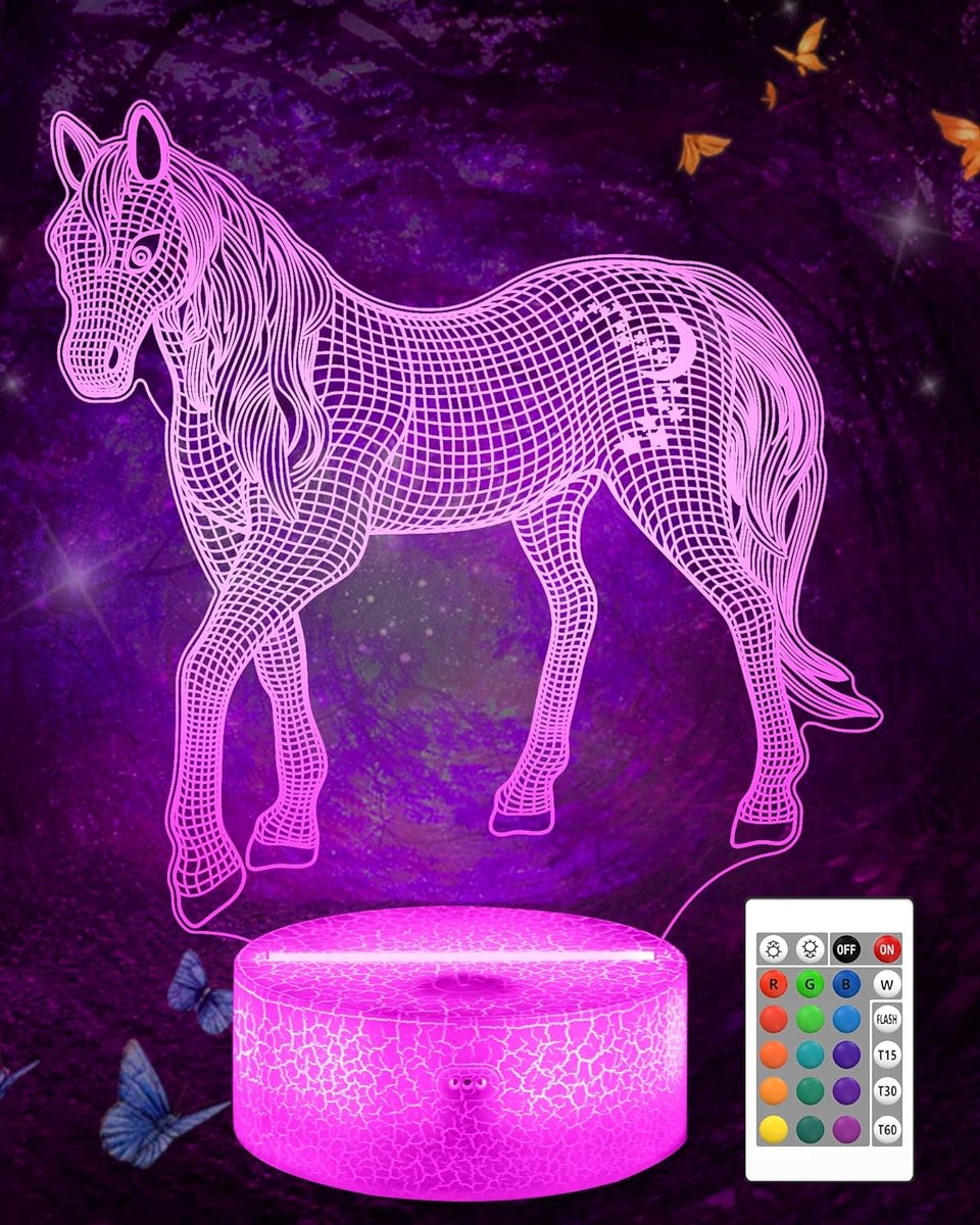 3D Illusie Nachtlamp - Paardenmotief met Afstandsbediening en Kleurverandering - Perfect als Verjaardagscadeau of Slaapkamerdecoratie - Betoverend LED Licht voor Ontspanning en Sfeercreatie