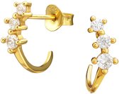 Joy|S - Zilveren fantasie oorringen stud - zirkonia - 13 mm / 3 mm - licht gebogen - 14k goudplating