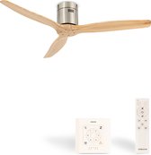 CREATE - Plafondventilator 40W silent Ø132 cm - Controller voor wandmontage - afstandsbediening - Niquel Naturel Hout- WIND CALM