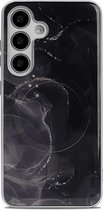 Casemania Hoesje Geschikt voor Samsung Galaxy S24 Plus Zwart - Siliconen Marmer Back Cover - Geschikt voor MagSafe
