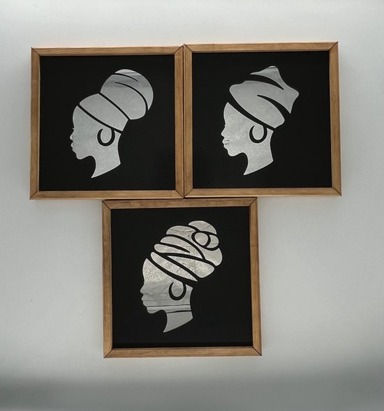 Tableau Toile Femme Africaine - Lot De 3 Affiches 40x50cm, Décoration Murale Moderne (noir Et Or)