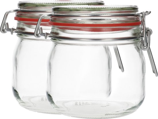 Foto: 2x glazen weckpot 634 ml rond transparant inmaakpotten mason jar weckpotten met deksel confituurpotten hervulbaar glas 2 potten