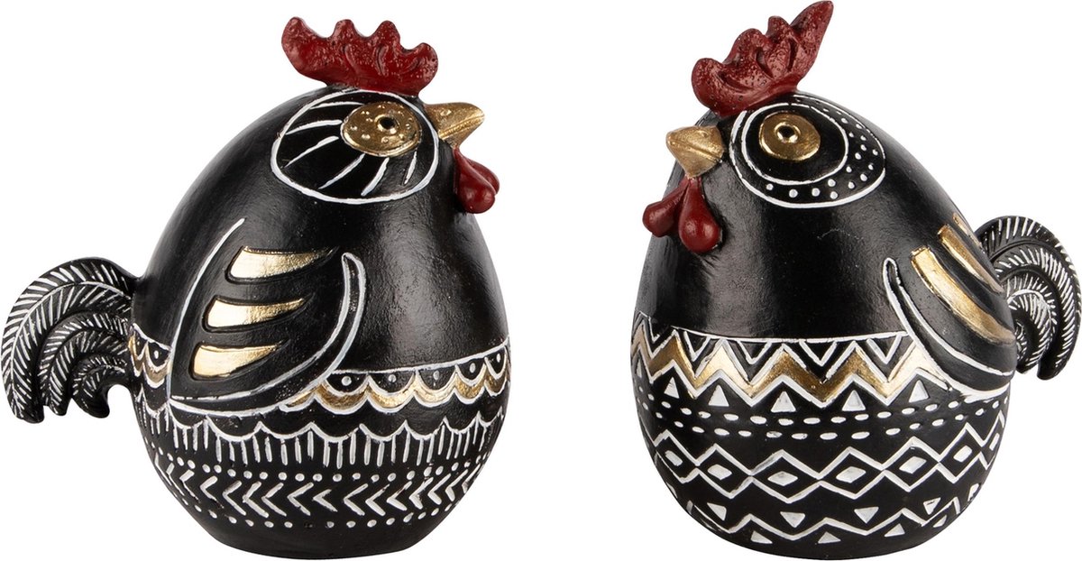 Dekoratief | Kippetje zwart/wit, resina, 11x8x11cm, set van 2 stuks | A240716