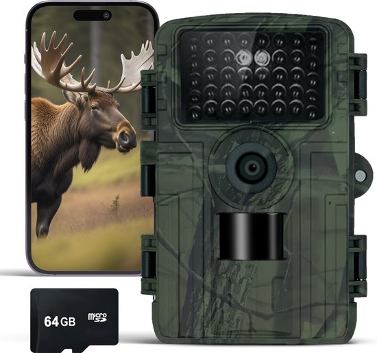 Foto: Wildcamera met nachtzicht incl 8 batterijen 64gb geheugenkaart voor buiten wifi wild camera en nachtcamera sensor wildlife camera s voor buiten dieren nacht draadloos