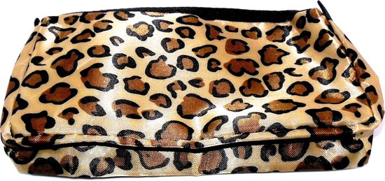 Kleine toilettas met bruine panterprint.