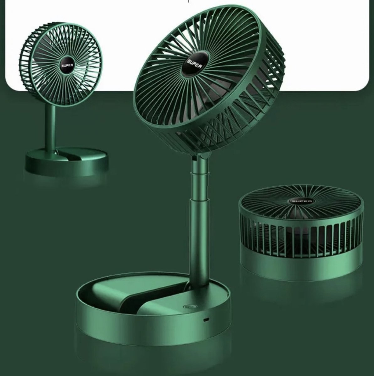 3 modes - portable ventilator - ( GROEN ) - Opvouwbare ventilator- oplaadbare ventilator- draadloze ventilator- in hoogte verstelbare ventilator