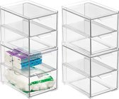 Cosmetische Organizer - Stapelbare Plastic Ladebox met 2 Laden - Praktische Box voor het opbergen van Badkamerartikelen - Set van 4 - Doorzichtig