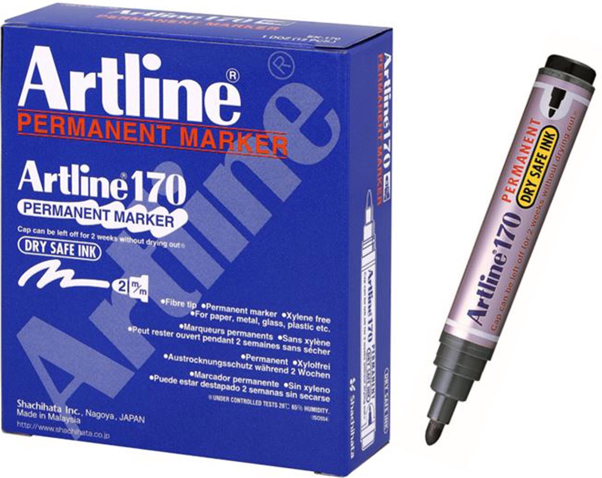 ARTLINE Drysafe 170 - Permanent Marker - Doos van 12 stuks - 2,0mm Lijndikte - Zwart