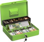 Relaxdays geldkistje met slot - metaal - geldkluis - geldcassette - 2 sleutels - vakken - groen