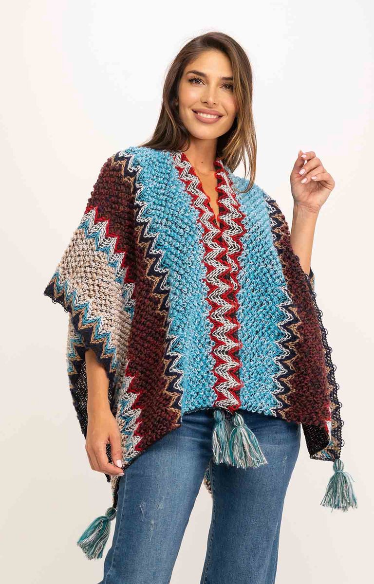 Peace & Love Open Poncho Turqouise Kwast 1 maat