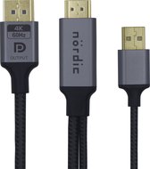 NÖRDIC HMDP-110 HDMI naar Displayport Kabel - USB-A - 4K60Hz - 18Gbps - 1m - Grijs